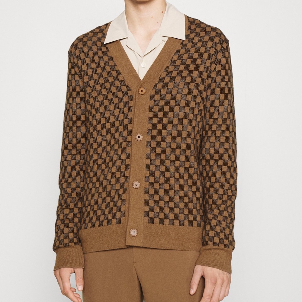 Sandro Brown Checkered Cardigan